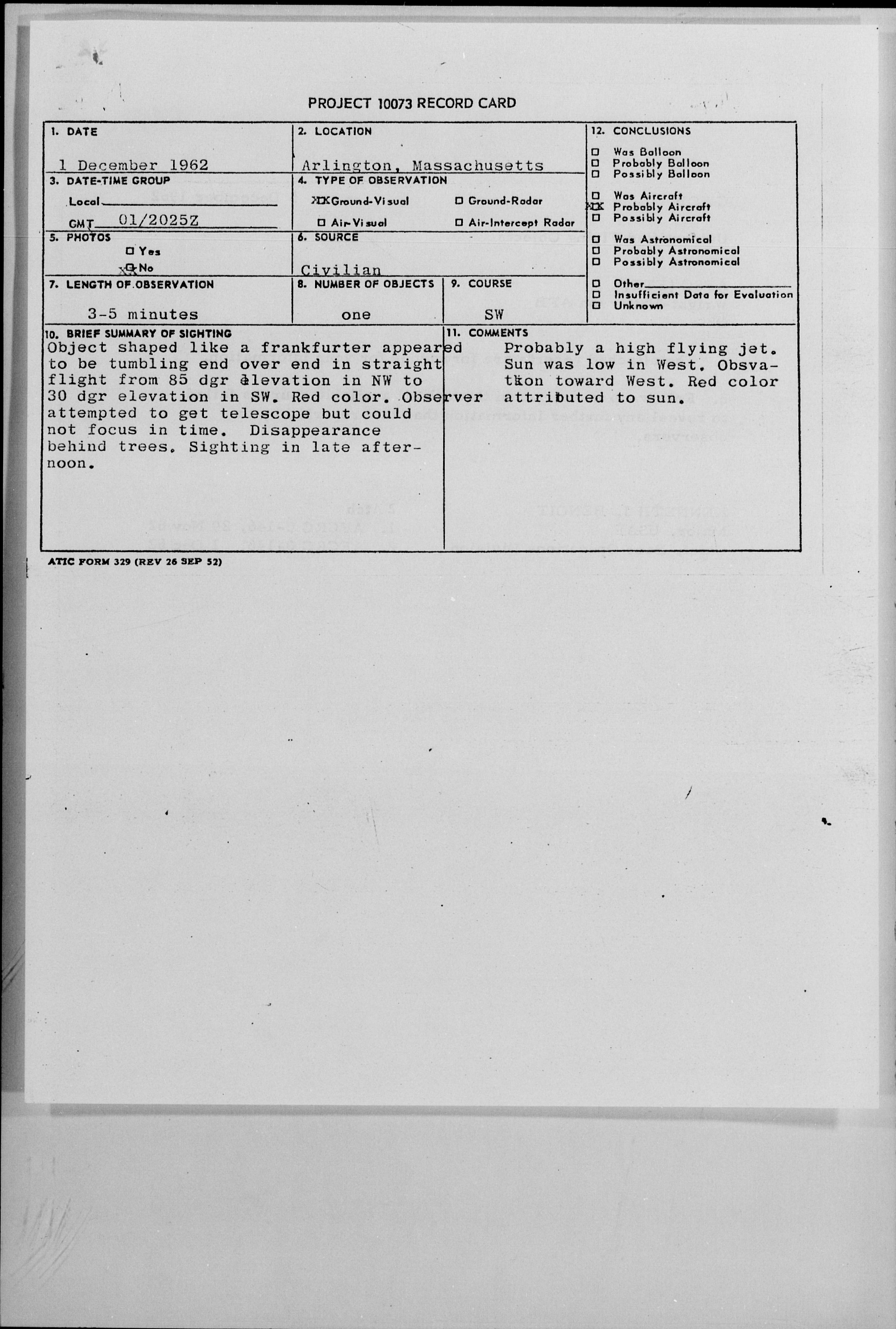 Sighting Report Card